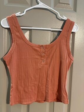 Ribbed Henley Tank Top - Rust